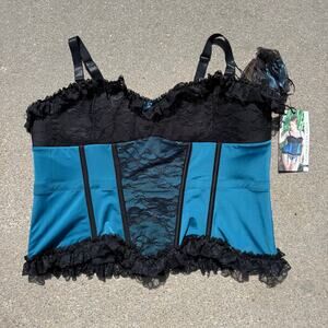 Coquette Diva Teal Black Lace Corset 3X/4X NWT Style 7070x